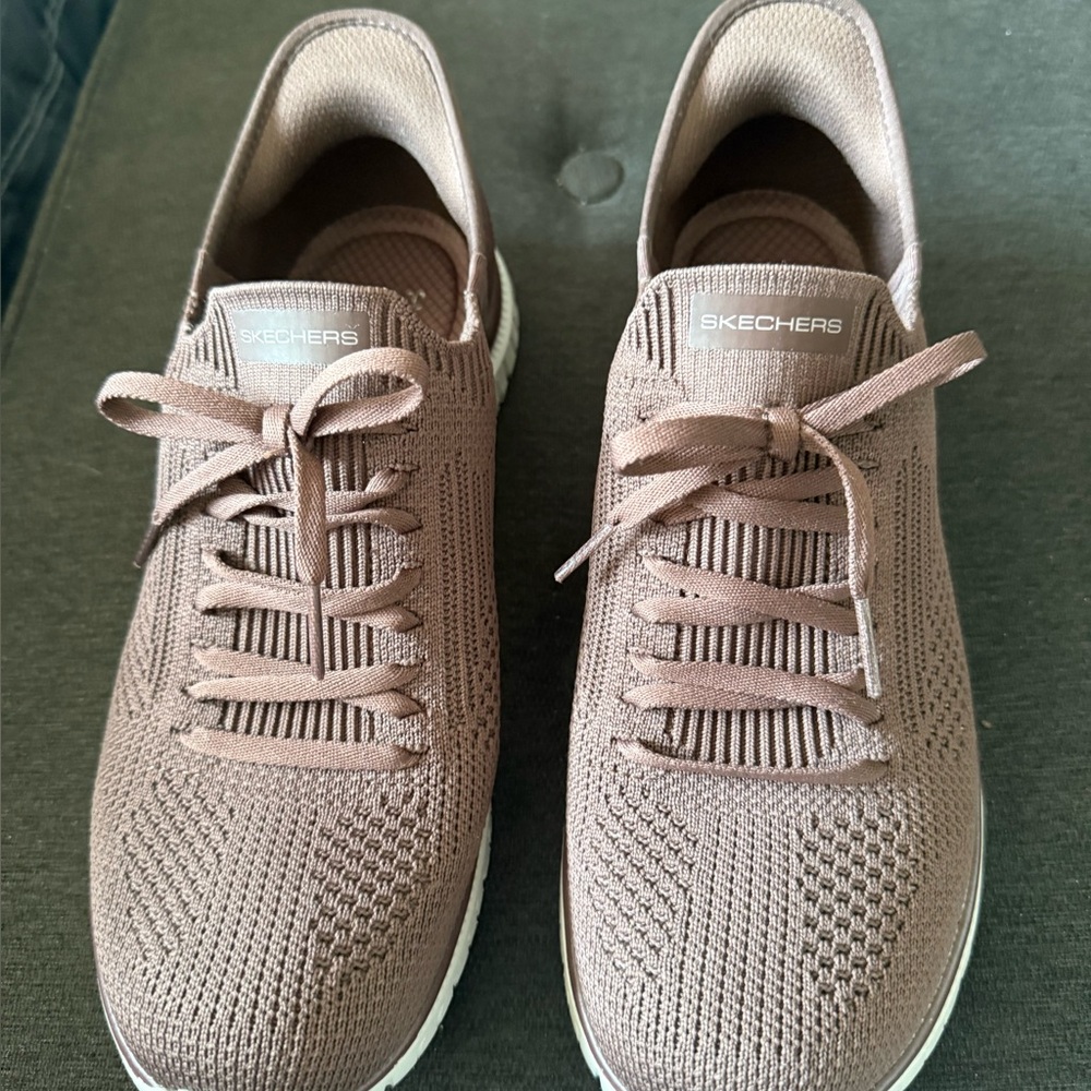 Skechers Women's Knit Lace-Up Sneakers in Taupe